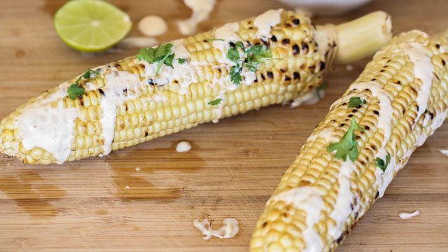 Grilled Corn with Poblano Lime Crema