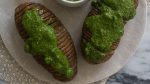 Hasselbeck Potatoes with Spinach Pesto recipe