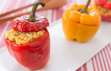 Roasted Stuffed Peppers with Chicken and Rice recipe