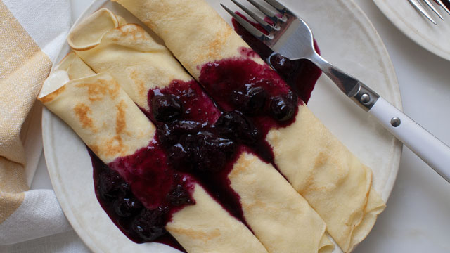 Crepes with Honey Ricotta and Blueberry Sauce