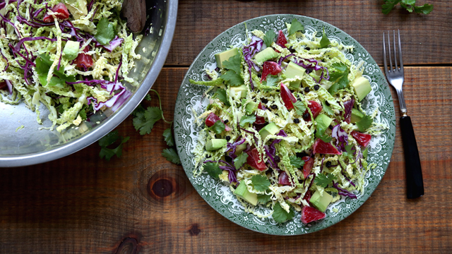 Savoy Cabbage Salad with Avocado and Blood Oranges