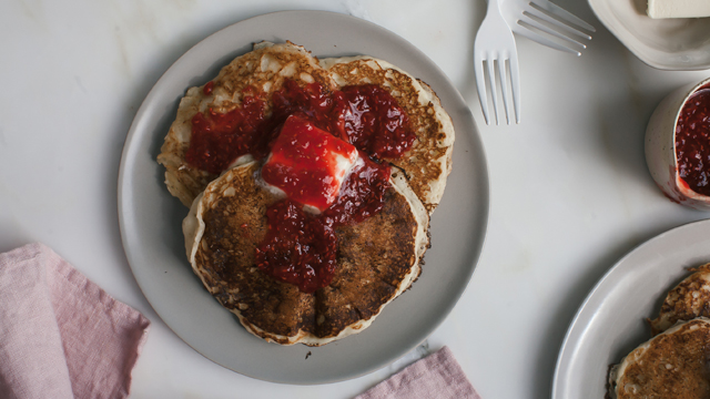 Ricotta Pancakes with Simmered Raspberries recipe