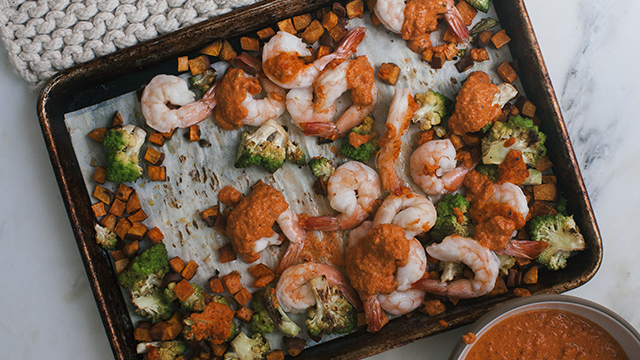 Sheet-Pan Shrimp Romesco Dinner Recipe