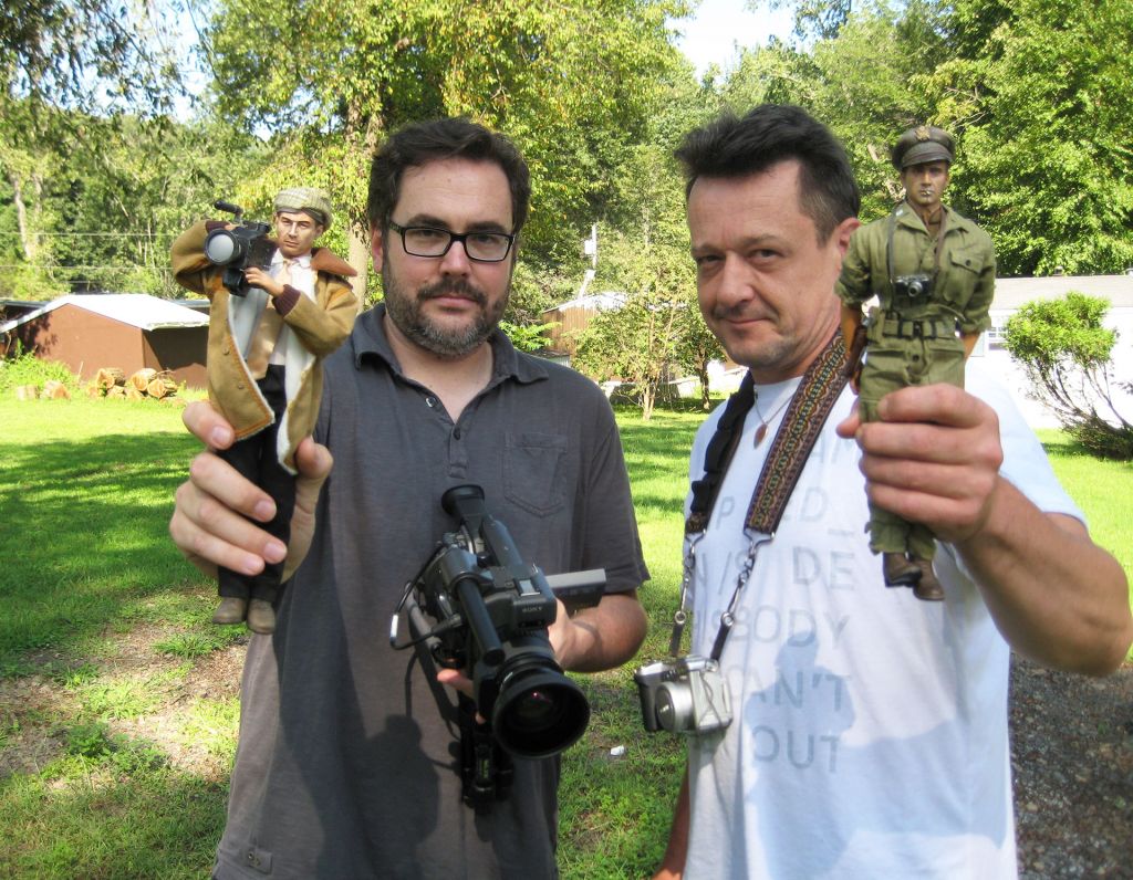 Director Jeff Malmberg and Mark Hogancamp with their Marwencol alter egos. (Photo by Chris Shellen)