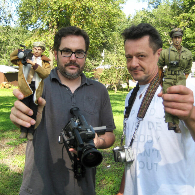 Director Jeff Malmberg and Mark Hogancamp with their Marwencol alter egos. (Photo by Chris Shellen)