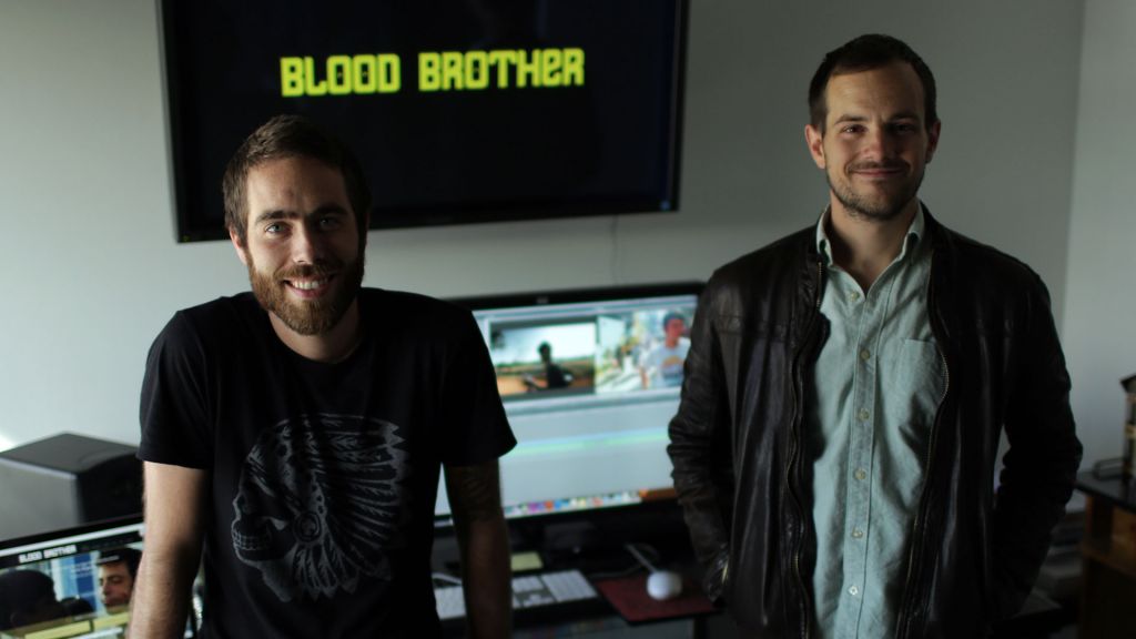 Blood Brother filmmakers Steve Hoover and Danny Yourd in the edit suite