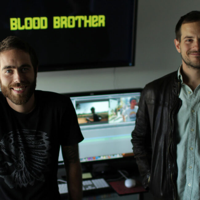 Blood Brother filmmakers Steve Hoover and Danny Yourd in the edit suite