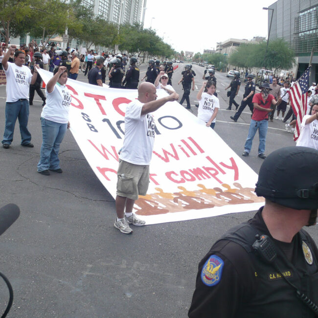 Immigration protestors on the streets of Phoenix