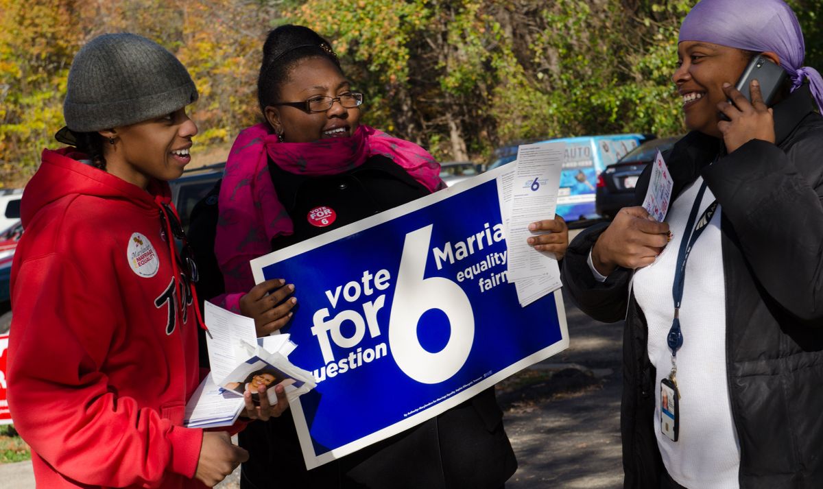 Karess, Sam and volunteer on Election Day