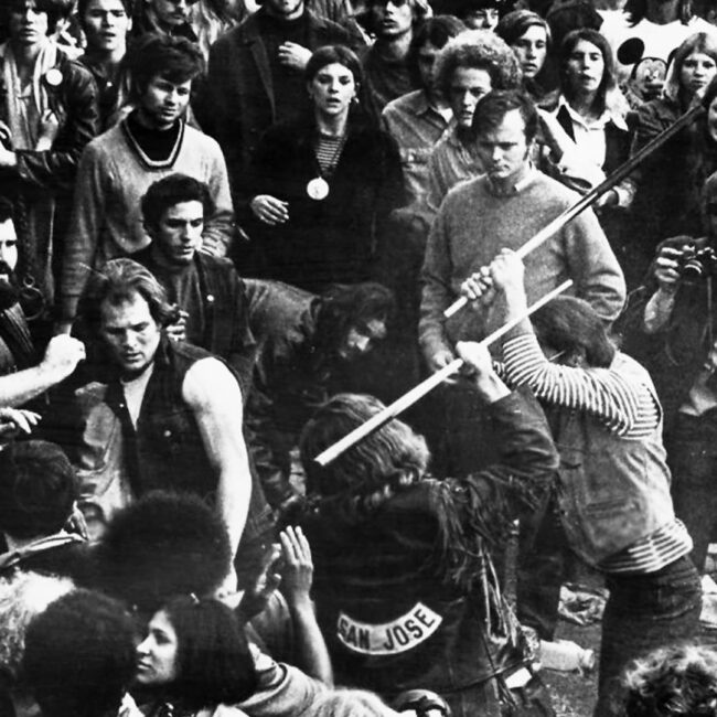 From the Maysles Brothers' Gimme Shelter, when things turned ugly at Altamont during Rolling Stones' performance