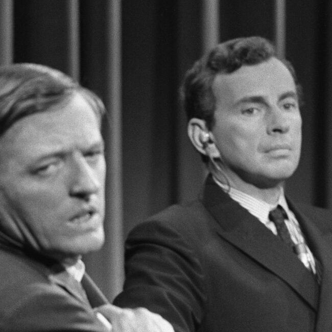 William F. Buckley and Gore Vidal on set of the 1968 ABC News studio