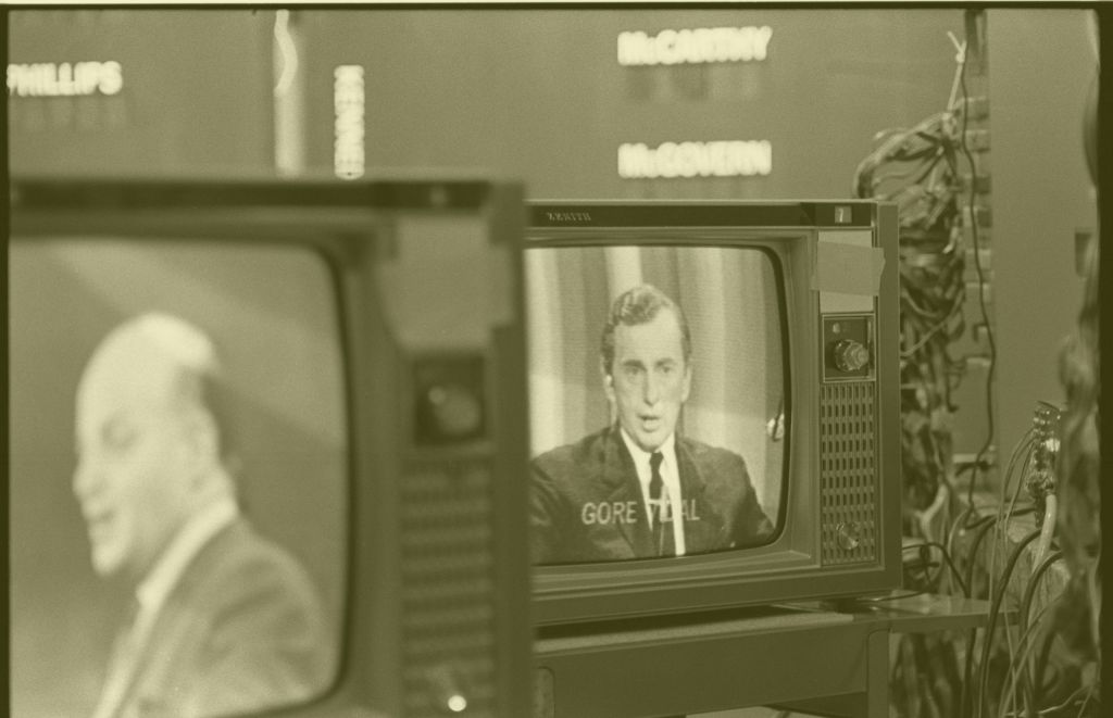 Political pundit Gore Vidal on a television monitor, 1968; courtesy Estate of Archie Lieberman