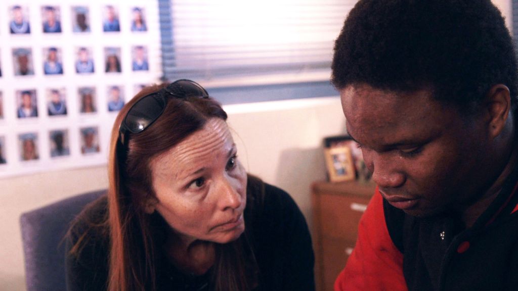 Black Rock School Principal Vonda Viland gives advice to student Lee, in The Bad Kids