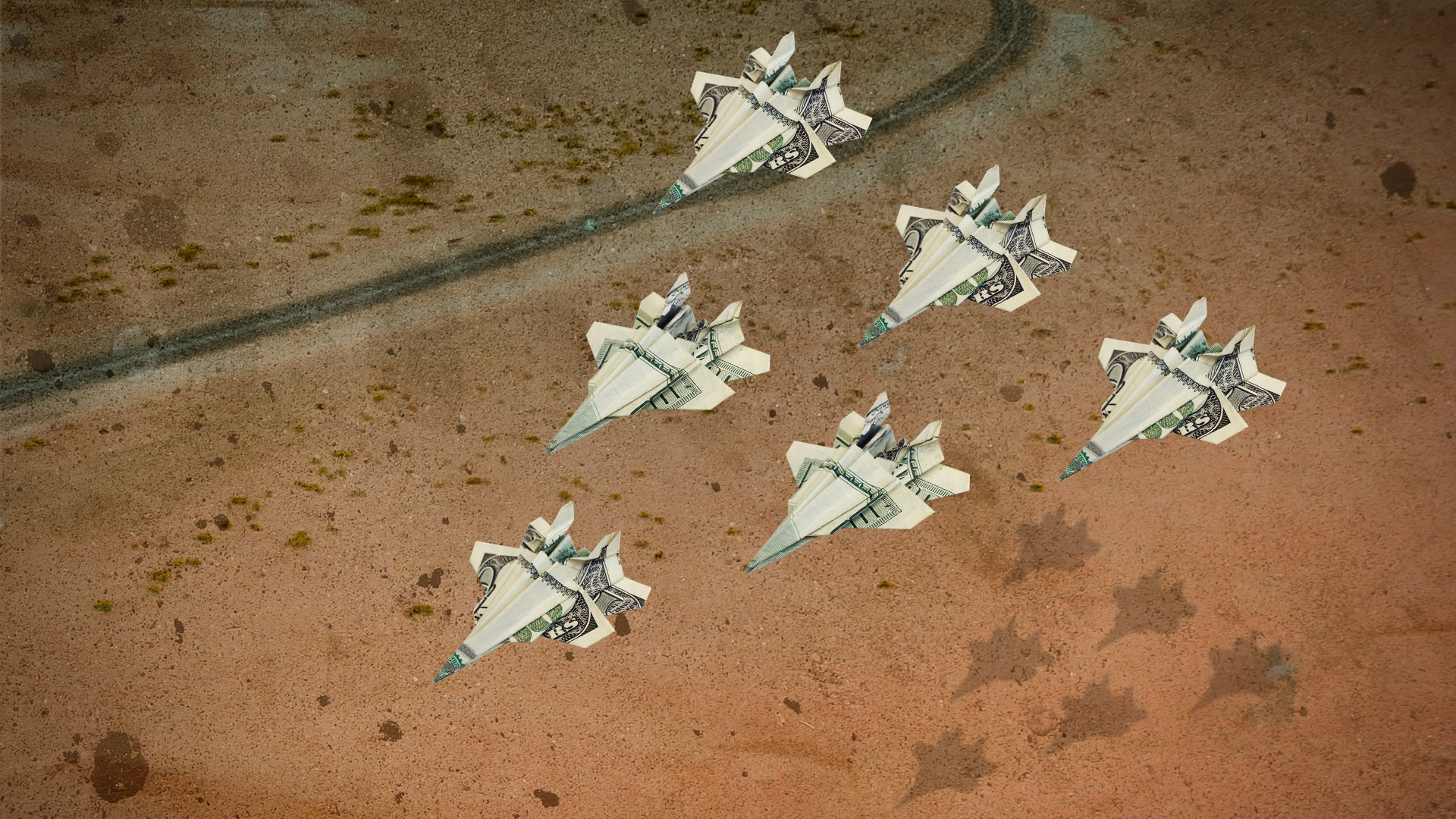 money-paper airplane fighters, in graphic for Shadow World created by Independent Lens