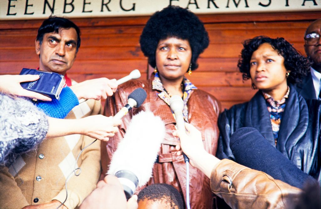 Winnie Mandela in a press conference, late 80s