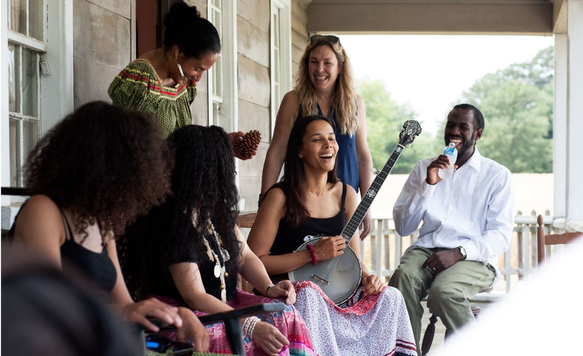 RUMBLE director Catherine Bainbridge, center rear, with members of Ulali