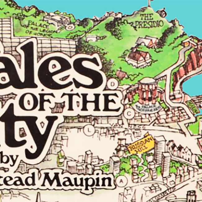 header image for Tales of the City using old San Francisco map under the 70s logo