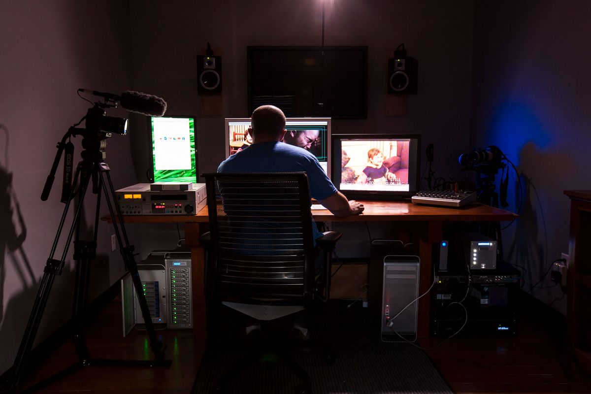 Sasha Neulinger editing Rewind in his editing suite