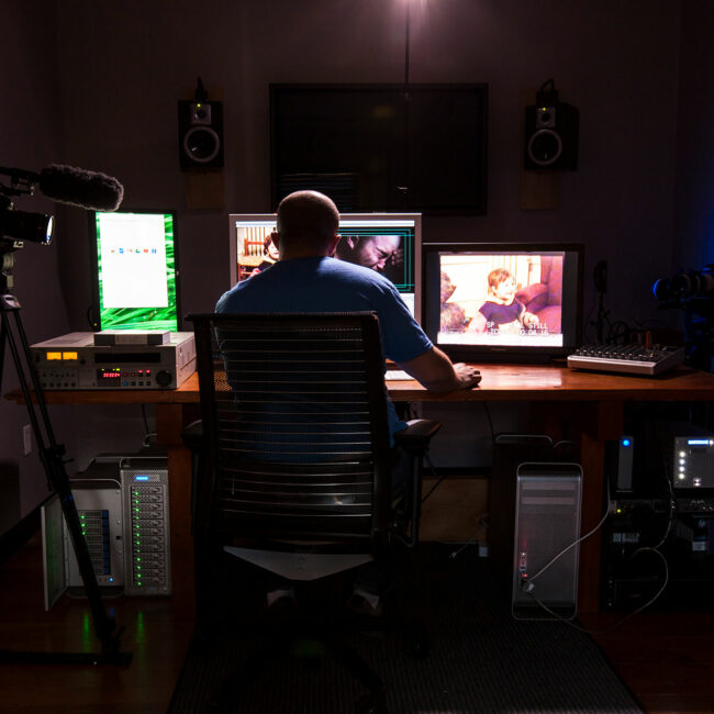 Sasha Neulinger editing Rewind in his editing suite