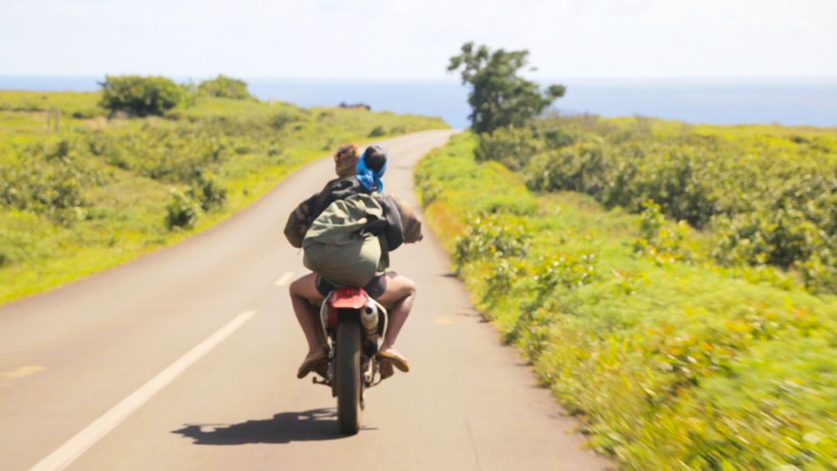 Riding a motorbike on Rapa Nui (Easter Island)