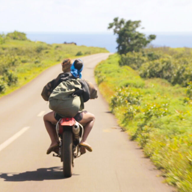 Riding a motorbike on Rapa Nui (Easter Island)