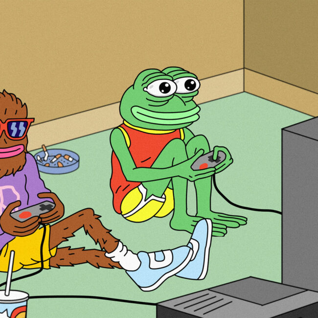 From animation of Pepe the Frog playing a video game with pal, from Matt Furie art