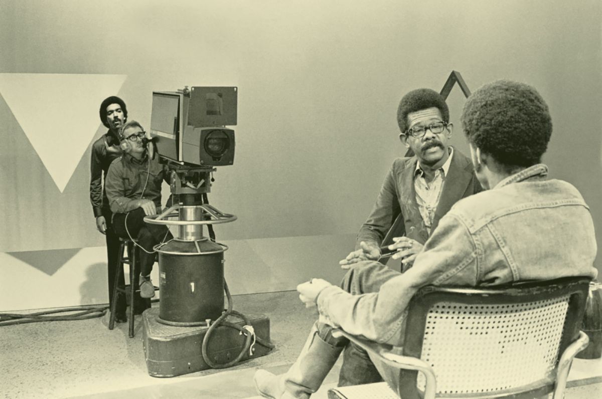 On the set of SOUL! with Ellis Haizlip interviewing Melvin Van Peebles [Credit: Chester Higgins]