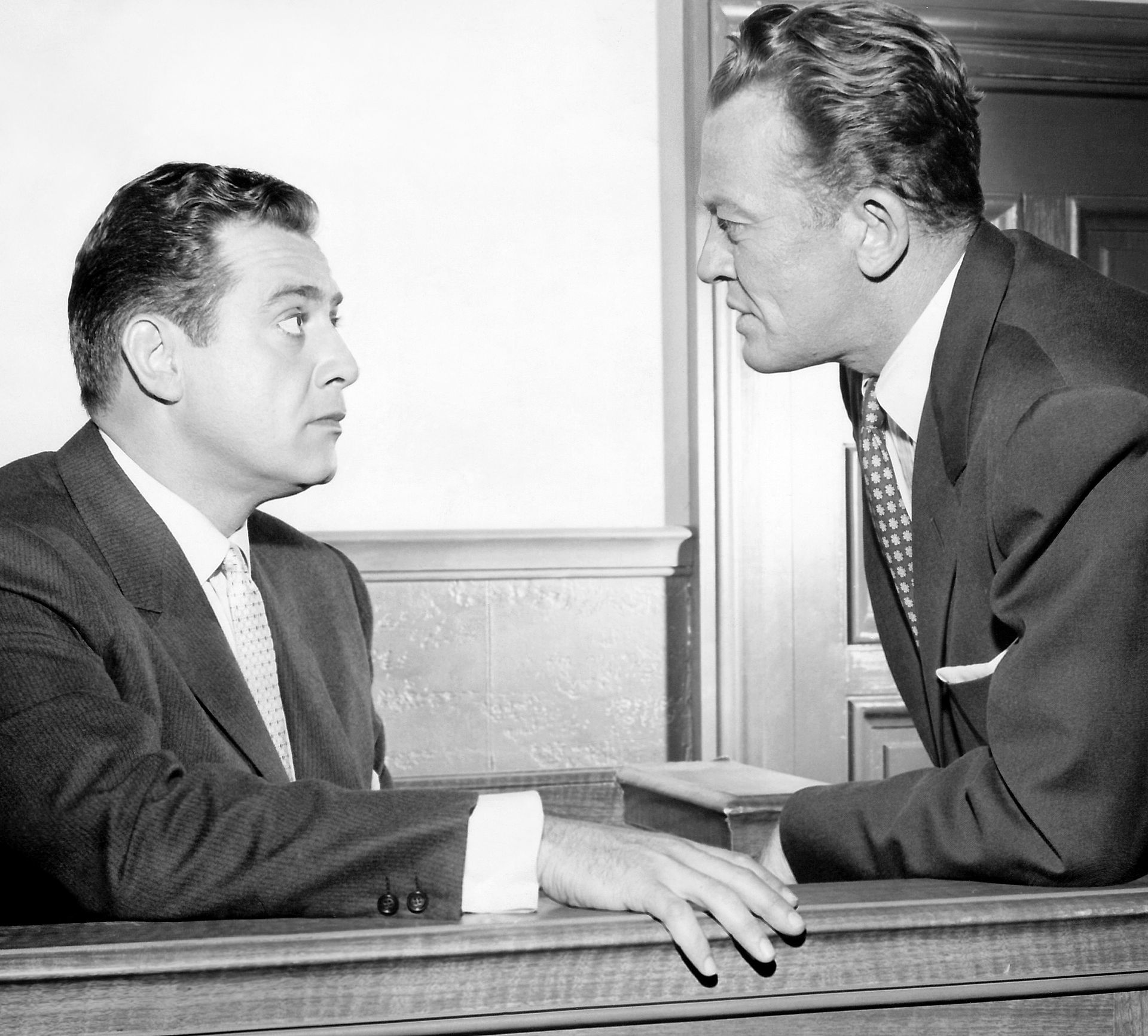 Photograph of Raymond Burr and William Talman the CBS-TV series Perry Mason