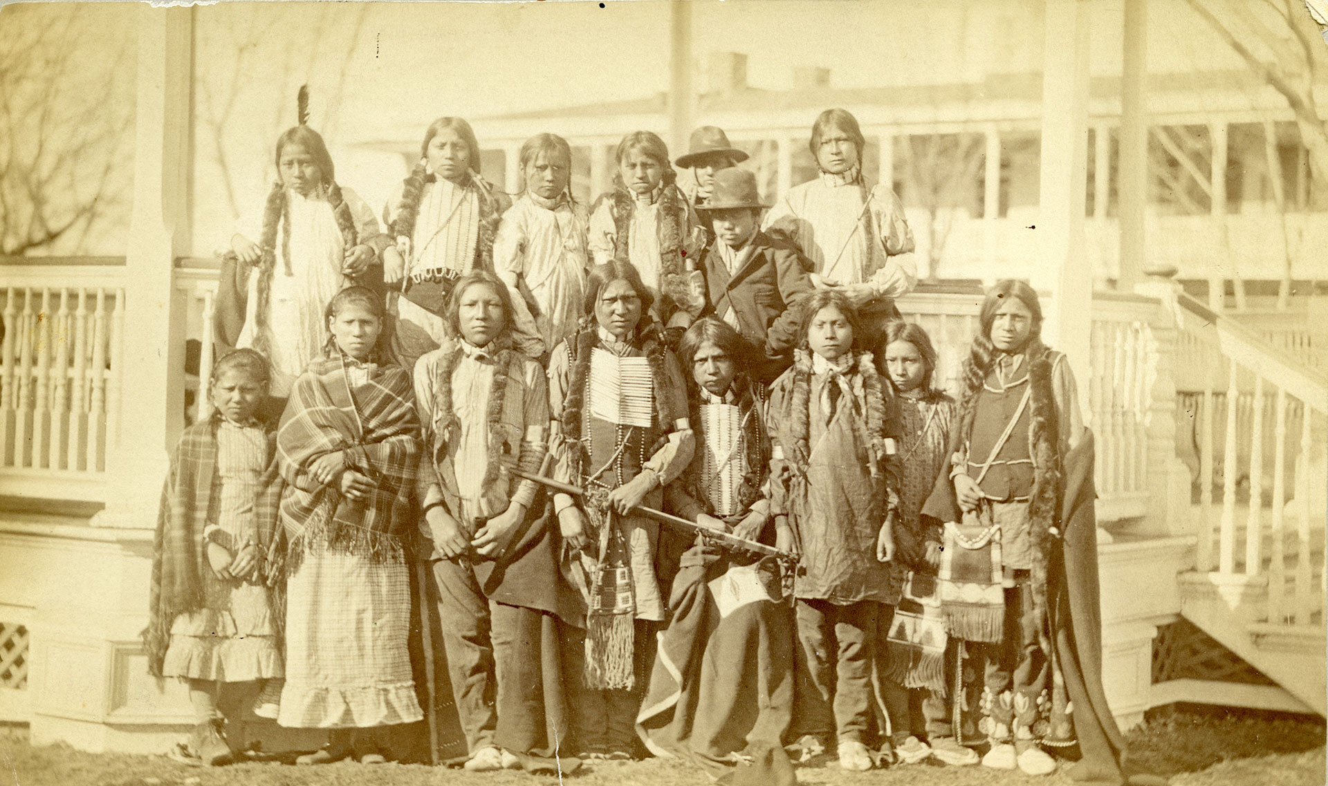 Arapaho and Shoshone children arrive off the train to Carlisle, 1881