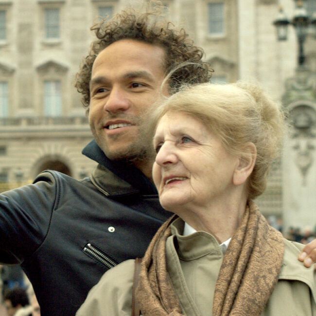 Sian-Pierre and his mother Rebecca pose for a selfie while traveling in Europe, from Duty Free