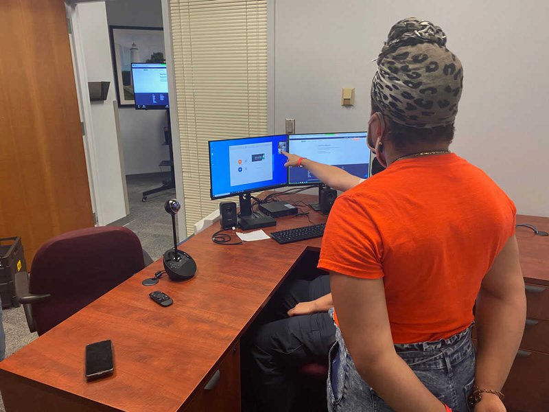 A You Can Vote trainer prepares to host a virtual training to inmates inside Mecklenburg County Detention Center in Charlotte, North Carolina. Photo by Garry McFadden Vote-GroundTruth-N-Carolina-Correctional.jpg