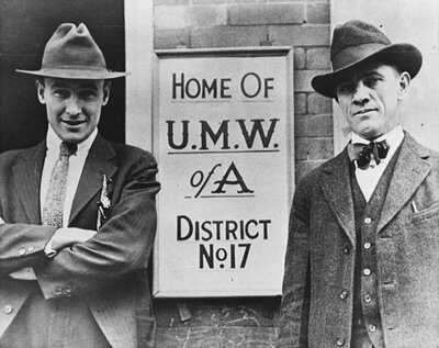 Fred Mooney (left) and Frank Keeney (right), Courtesy: WV State Archives, Coal Life Collection Mine-wars-Timeline-5.jpg