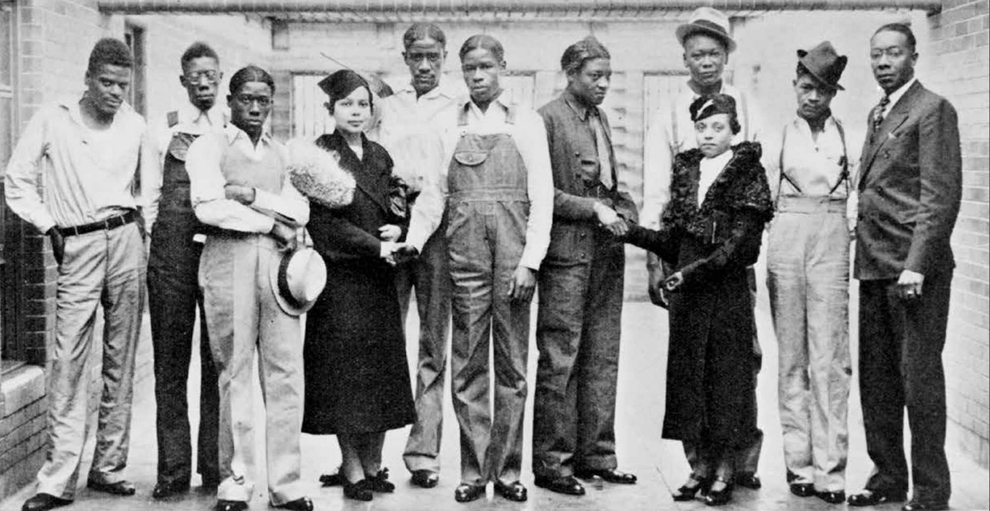 Miss Juanita E. Jackson of the NAACP (fourth from left) visiting Scottsboro boys, January 1937. Courtesy: Library of Congress Scottsboro-NAACP-Feature.jpg