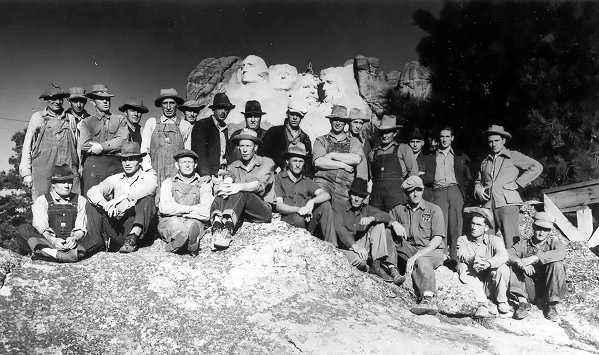 Photograph of the last work crew at Mount Rushmore in 1941, Mount Rushmore National Memorial Rushmore-The-Keystone-Boys-workers-NPS.jpg