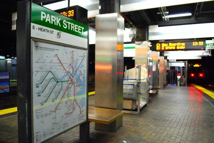 Modern lighting and advertisements aside, Park Street station, the last stop on the country’s first subway line, hasn’t changed much since it opened in 1897. Photo by Lauren Prestileo. AncientTunnels_4.jpeg