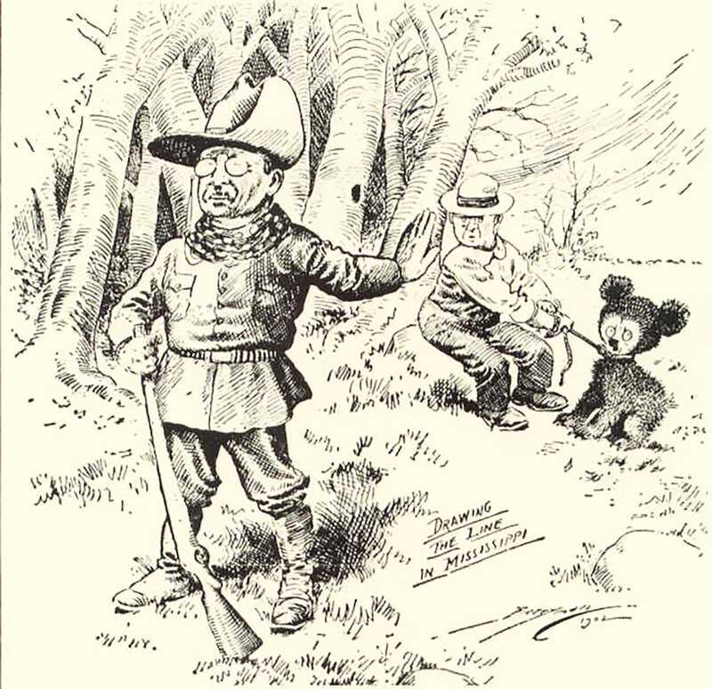 This political cartoon by Clifford Berryman's depicts President Theodore Roosevelt's bear hunting trip to Mississippi. The cartoon gave the 'Teddy' Bear it's name. It was published in the Washington Post in 1902. PD TR-Did-you-know-TeddyBear.jpg