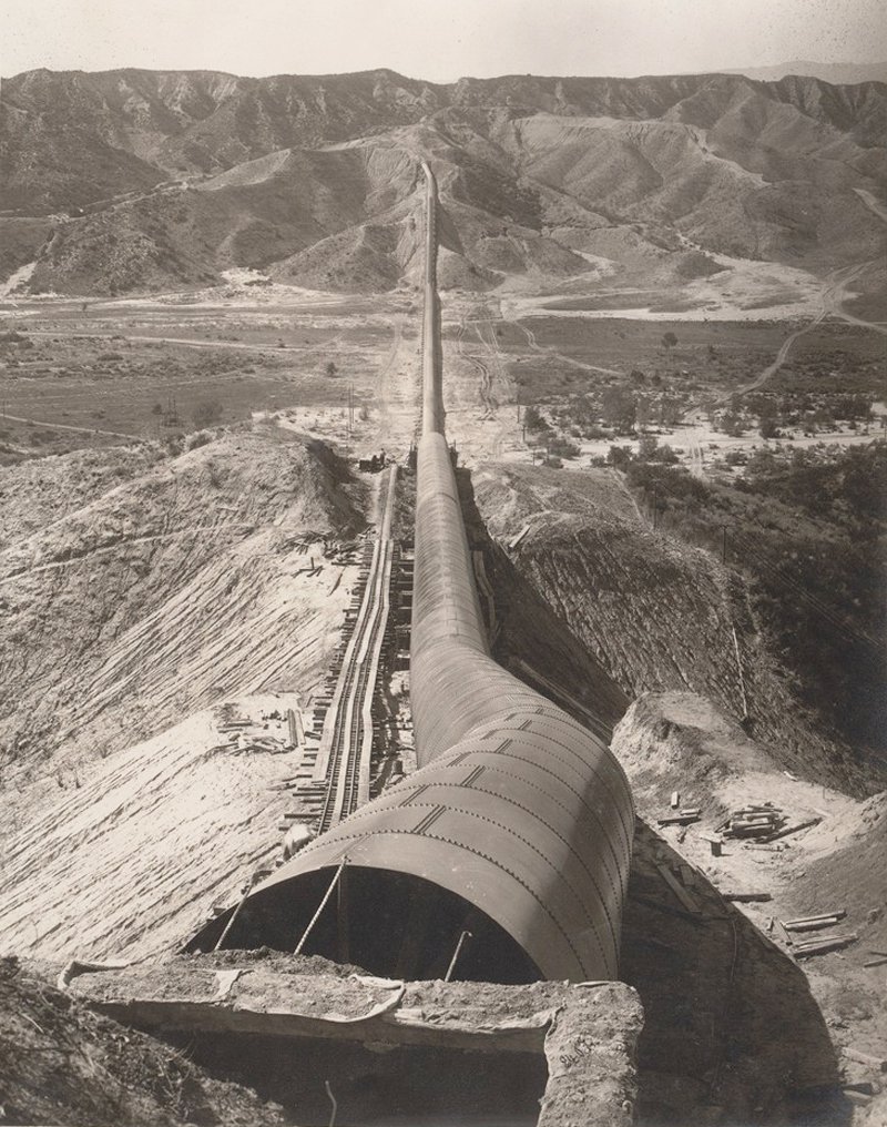 View of Deadman Canyon siphon, looking north, 1913. UC Riverside, Library, Water Resources Collections and Archives Flood-water-wars-Flood-deadman.jpg
