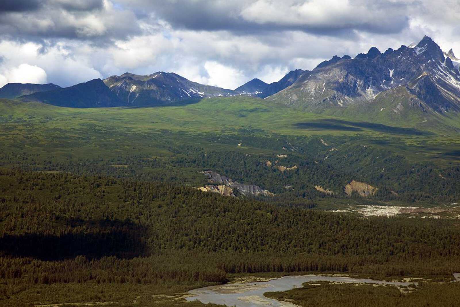 Remote glacial river and alpine forest amongst mountains. Denali National Park, Alaska. 2008. Library of Congress. Pipeline-Alaska-Profits-Remote-glacial-river-and-alpine-forest-amongst-mountains.-Denali-National-Park,-Alaska-2008-LOC.jpg