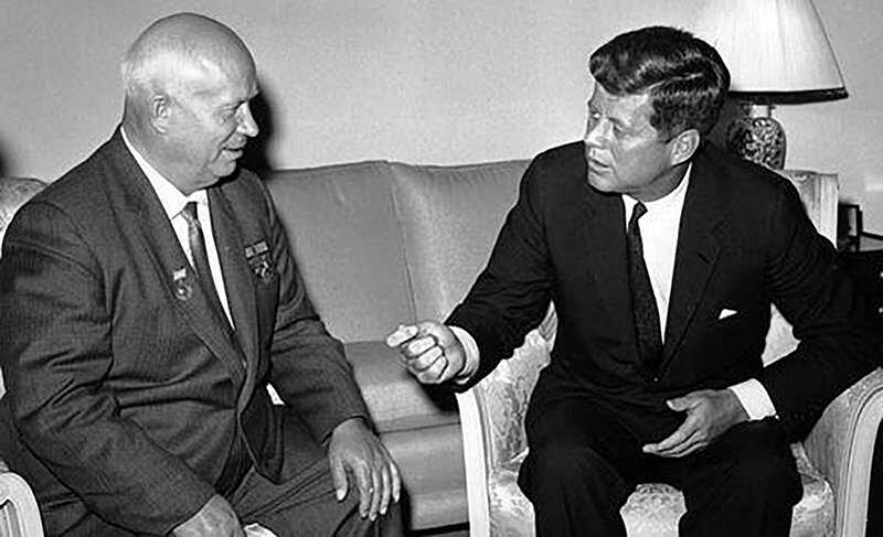 The President with Krushchev in Vienna, 1961. Courtesy: U.S. Department of State. JFK foreign 3 800.jpg