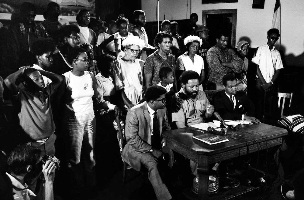 Rev. Hosea Williams of the Southern Christian Leadership Conference (center), the Rev. W.C. Wales of Cocoa (L), and Walter e. Fauntroy (R) announced plans for demonstrations to coincide with the launch of Apollo 11. July 14. (Bettmann Archive/Getty Image) CTM-Book-Maher-GettyImages-695984464.jpg