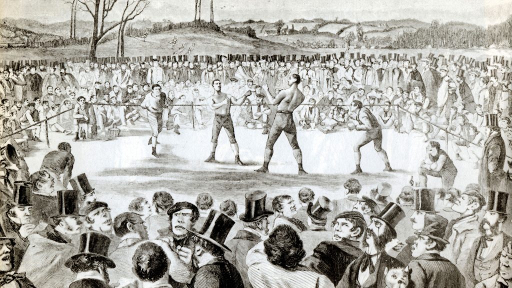 Tom Sayers v John Heenan, England v USA, at Farnborough 17 April 1860 for the World Heavyweight title