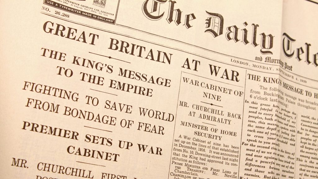 Headline: Great Britain at War, September 4, 1939