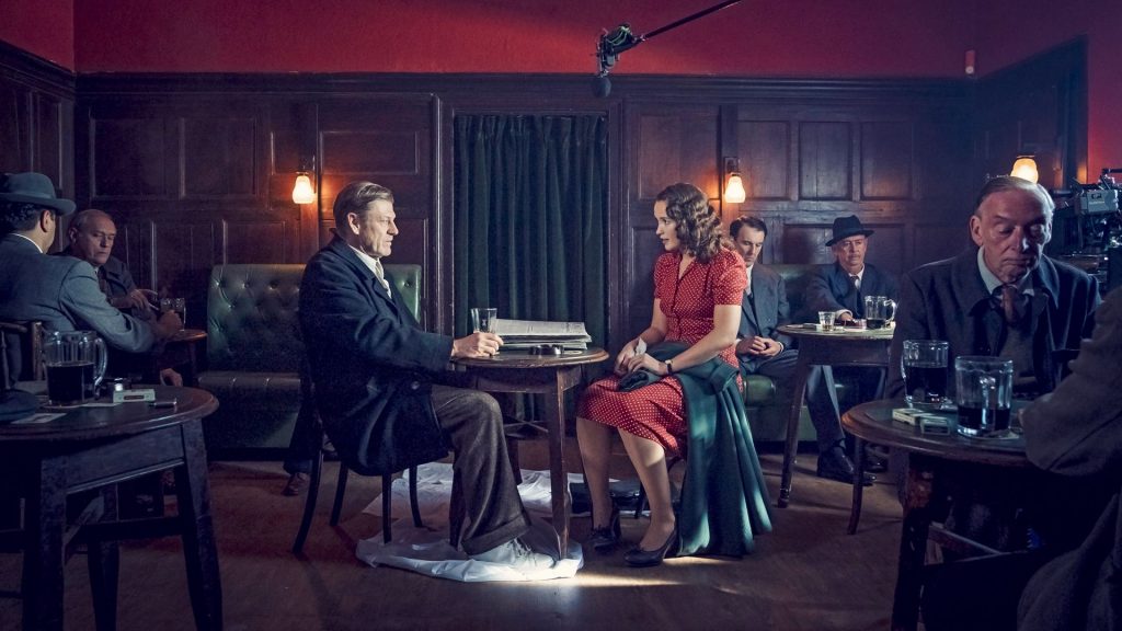 Sean Bean and Julia Brown filming a scene for World on Fire, Season 1