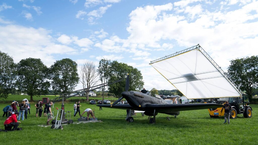 A WWII fighter jet behind the scenes of filming World on FIre Season 2 in Belfast