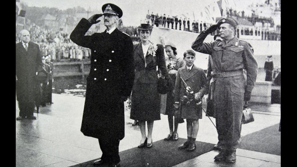 King Haakon, Crown Princess Martha, Prince Olav, and Prince Harald of Norway return home after the liberation of Norway after World War II