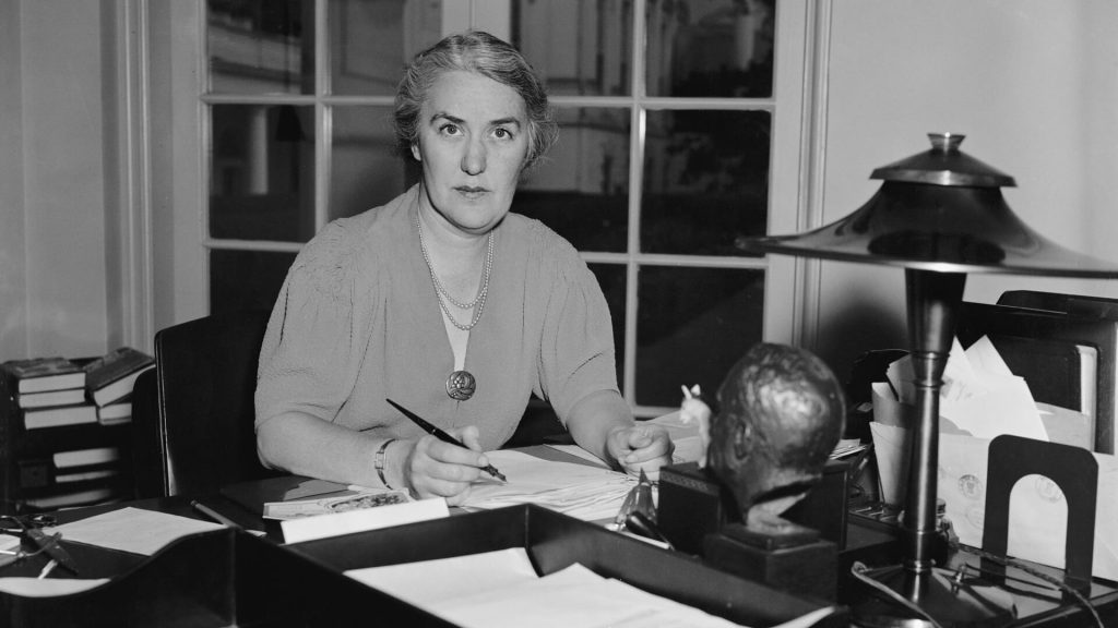 Marguerite LeHand, Personal Secretary to President Franklin Roosevelt, at her desk in 1938.