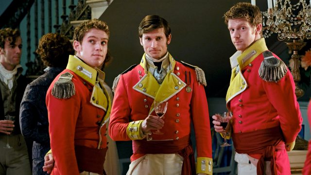 (Left to right): Maxim Ays as Captain Carter, Tom Weston-Jones as Colonel Lennox, Frank Blake as Captain Fraser in Sanditon Season 2