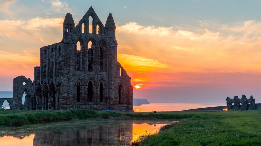 Ruins of Whitby Abbey in Yorkshire Dales, England