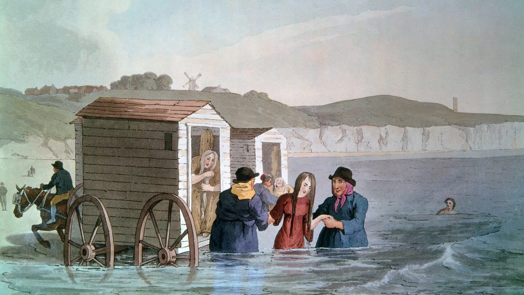 Artist's image of sea-bathing at Scarborough, 1814.