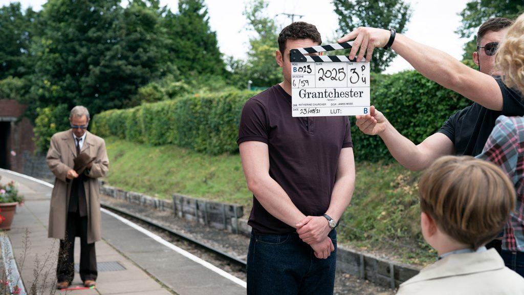 Tom Brittney behind the scenes of Grantchester Season 7